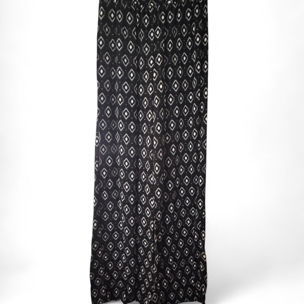 Joe Benbasset Black Palazzo Pants Flowy with White Geometric Print